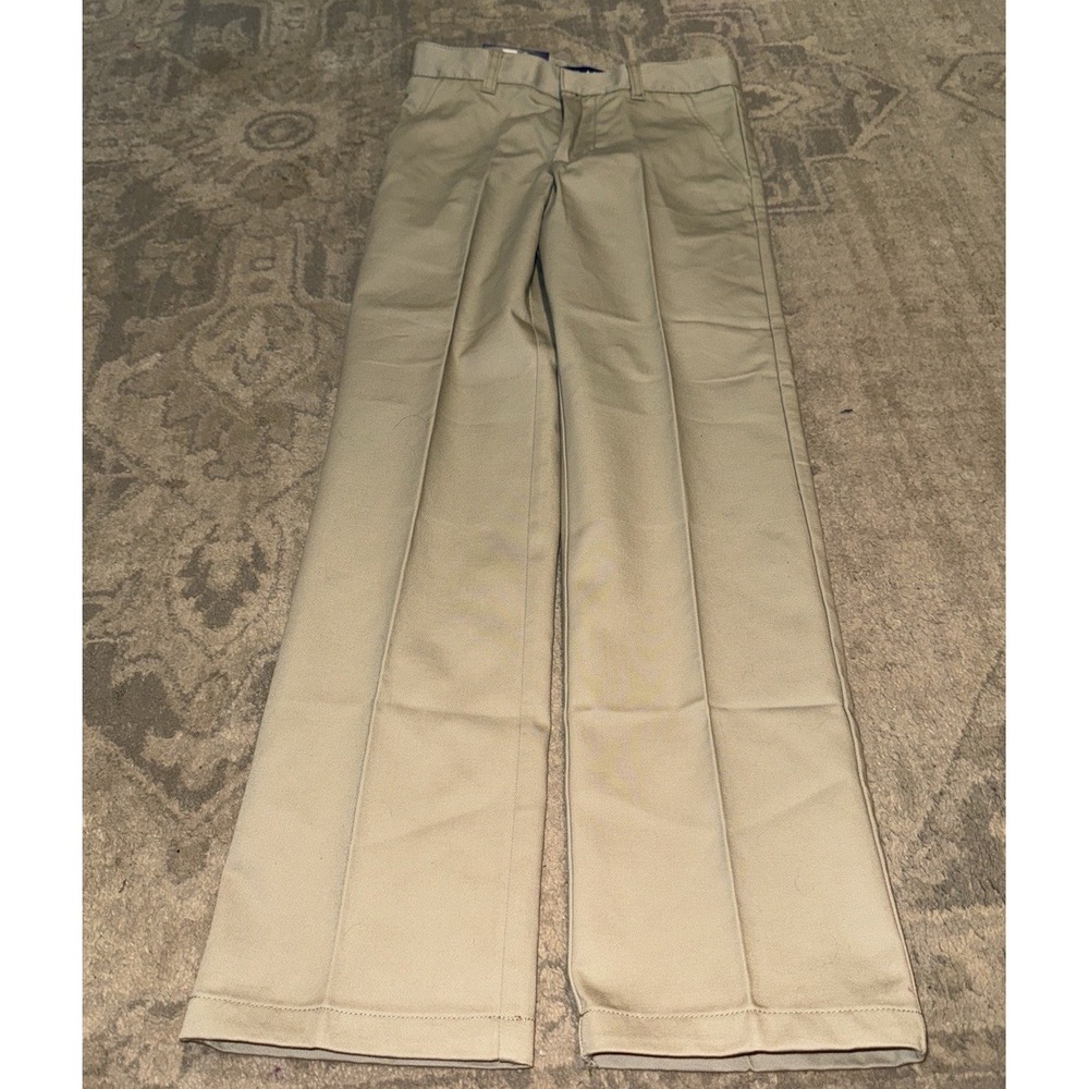 New French Toast Uniform Pants Youth Boys Sz‎ 10 Slim Beige Adjustable Waist